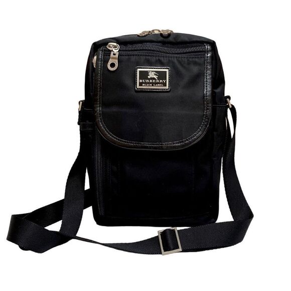 BURBERRY Black Label Nylon Leather Crossbody Shoulder Bag 💼 Black
